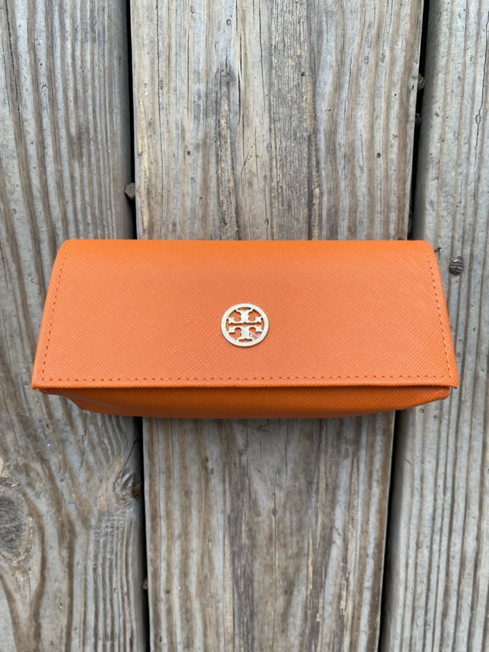 Tory Burch Orange Saffiano Leather Eyewear Case with Gold Logo
